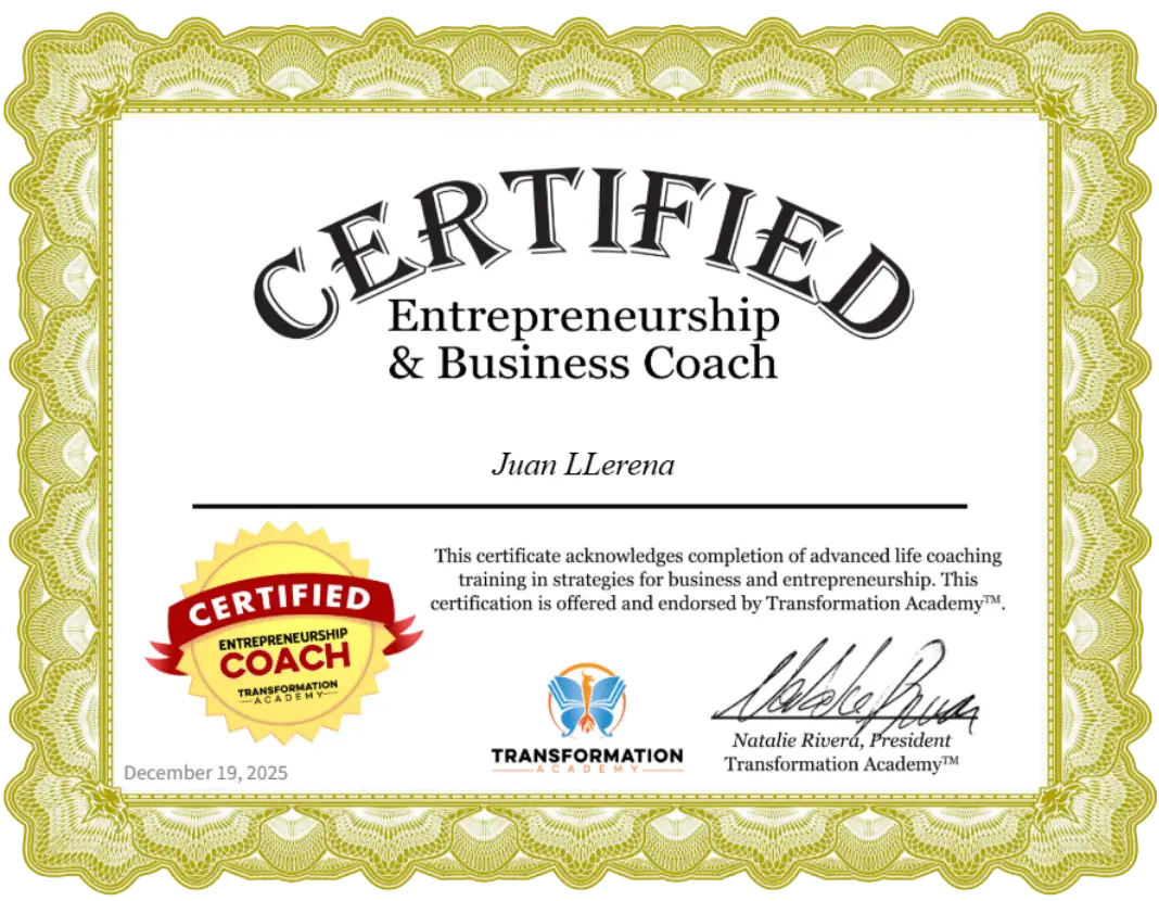 Juan Llerena - Entrepreneurship and Business Coach Certificate - 2025