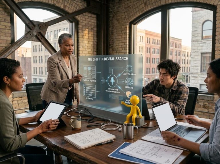 Generative Engine Optimization Minneapolis team analyzing digital search shift and conversational AI recommendations