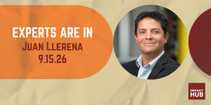Juan Llerena photo for Impact Hub Minneapolis Experts Are In series event poster - AI for Nonprofits and Small Businesses